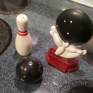 Bowling Ball and Pin Salt and Pepper Shakers Plus Bowling Nik Nak!